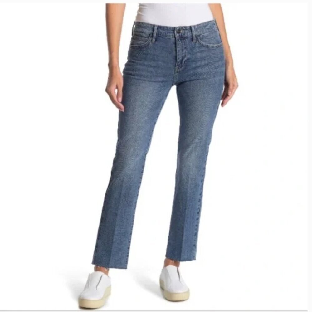 Sam Edelman Kitten Straight Ankle Mid Rise Jeans Frida Blue sz 6 / 28 raw hem